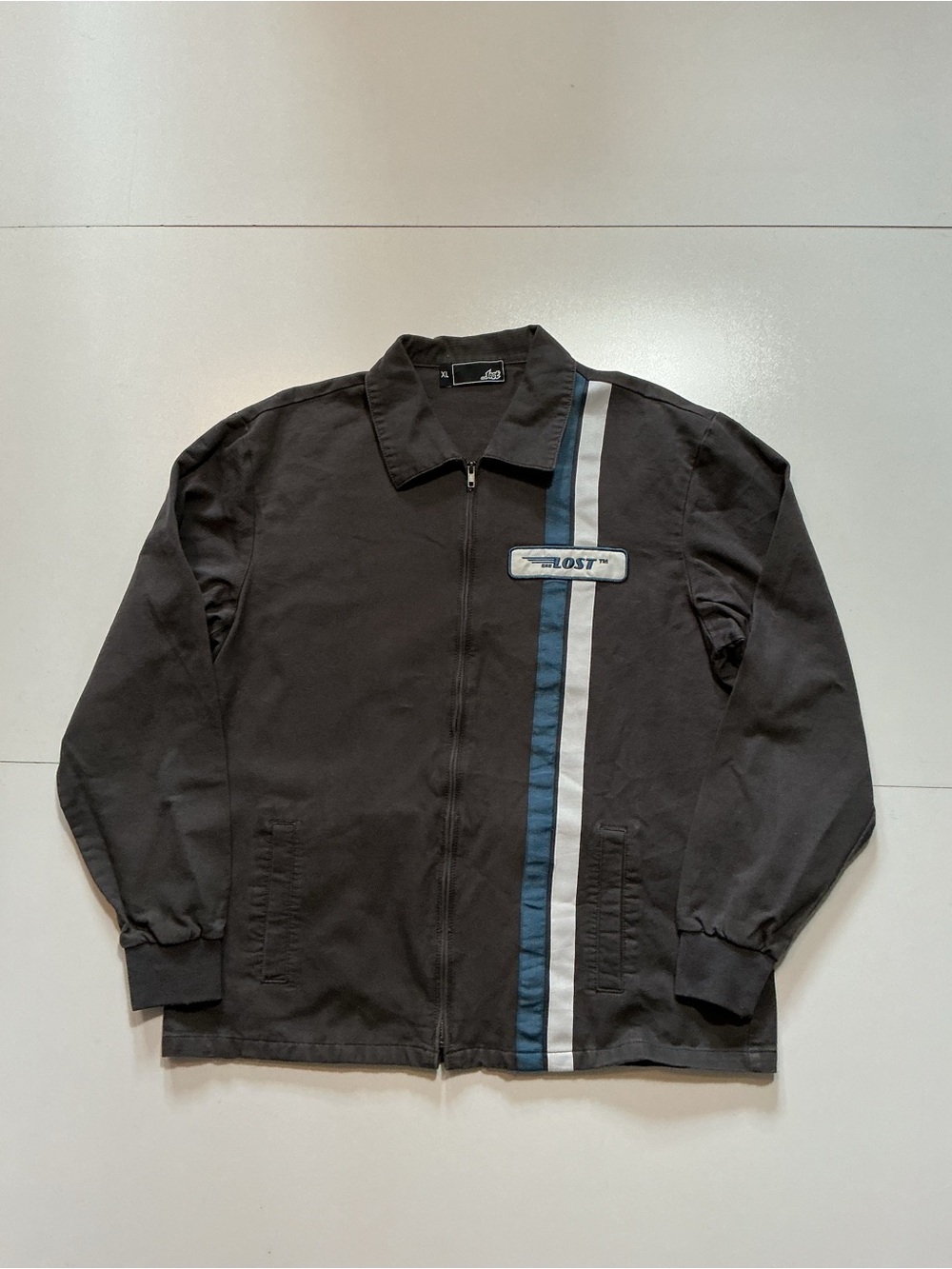 Lost Enterprises Cafe Racer Striped Motorcycle Patch Work Full Zip Jacket